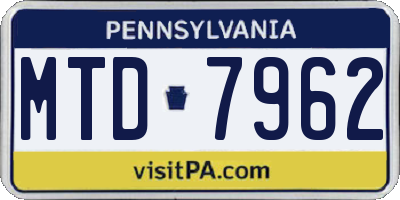 PA license plate MTD7962