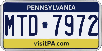 PA license plate MTD7972