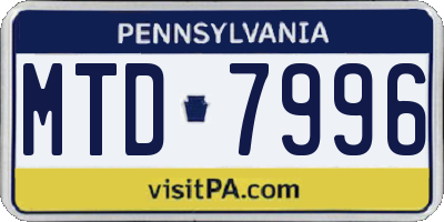 PA license plate MTD7996
