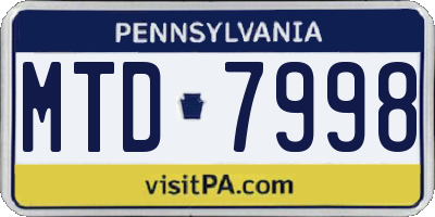 PA license plate MTD7998