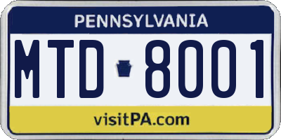 PA license plate MTD8001