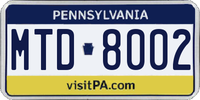 PA license plate MTD8002