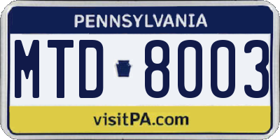 PA license plate MTD8003