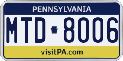 PA license plate MTD8006