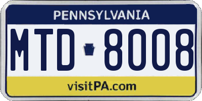 PA license plate MTD8008