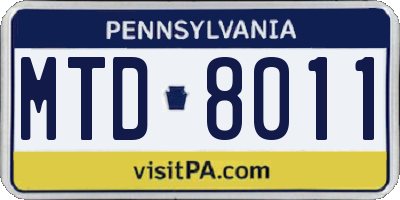 PA license plate MTD8011