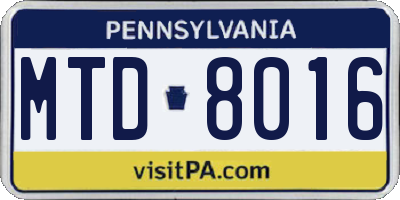 PA license plate MTD8016