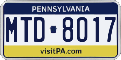 PA license plate MTD8017