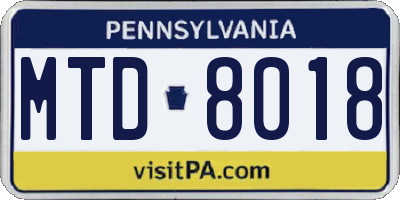 PA license plate MTD8018
