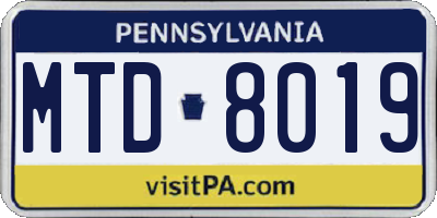 PA license plate MTD8019