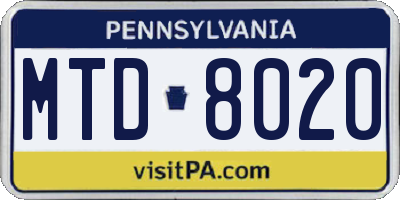 PA license plate MTD8020