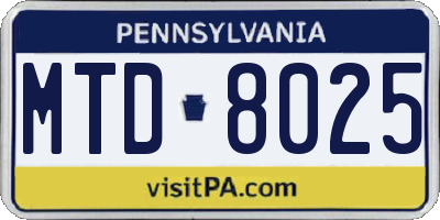 PA license plate MTD8025