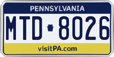 PA license plate MTD8026