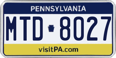PA license plate MTD8027