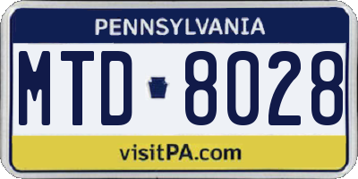 PA license plate MTD8028