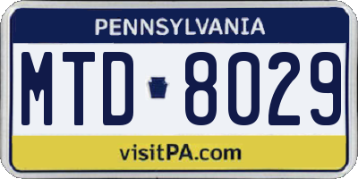 PA license plate MTD8029