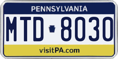 PA license plate MTD8030