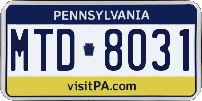 PA license plate MTD8031