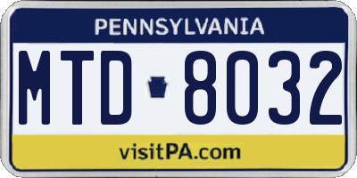 PA license plate MTD8032