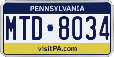 PA license plate MTD8034