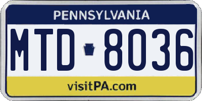 PA license plate MTD8036