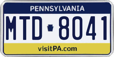 PA license plate MTD8041