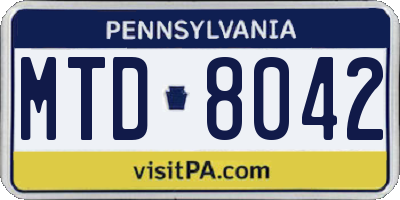 PA license plate MTD8042