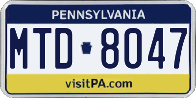 PA license plate MTD8047