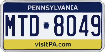 PA license plate MTD8049