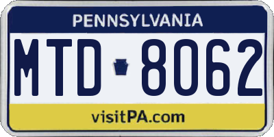PA license plate MTD8062