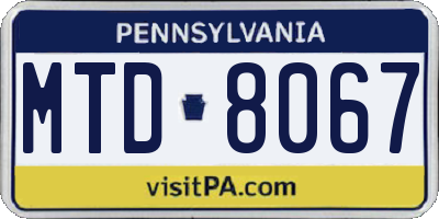 PA license plate MTD8067