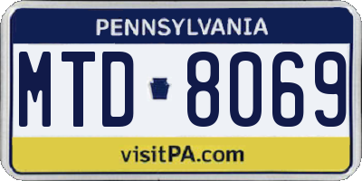 PA license plate MTD8069