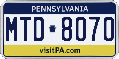 PA license plate MTD8070