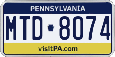 PA license plate MTD8074