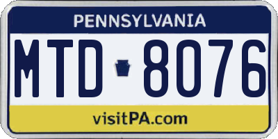 PA license plate MTD8076