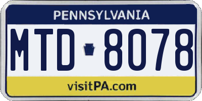 PA license plate MTD8078