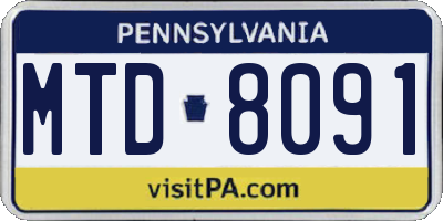 PA license plate MTD8091