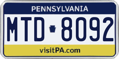 PA license plate MTD8092