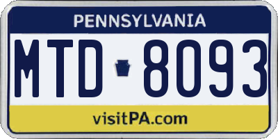 PA license plate MTD8093