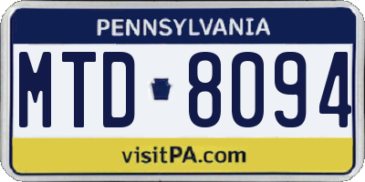 PA license plate MTD8094