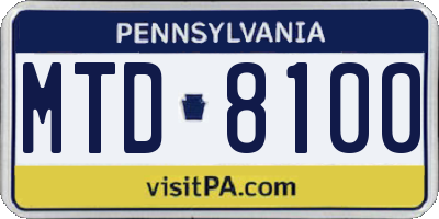 PA license plate MTD8100
