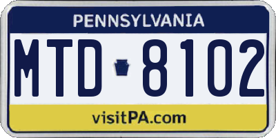 PA license plate MTD8102