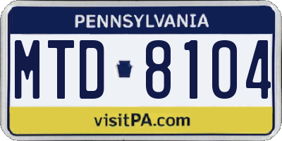 PA license plate MTD8104