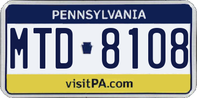PA license plate MTD8108