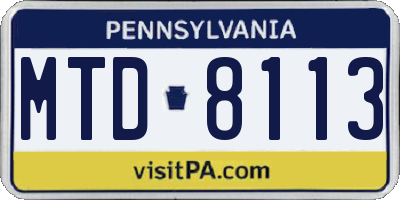PA license plate MTD8113