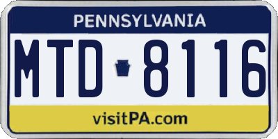 PA license plate MTD8116