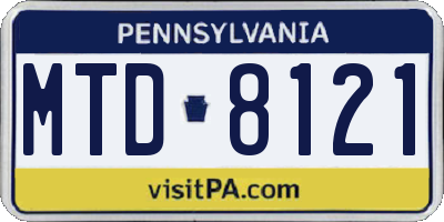 PA license plate MTD8121