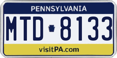 PA license plate MTD8133
