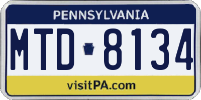 PA license plate MTD8134