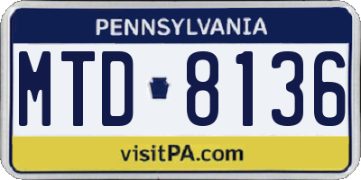 PA license plate MTD8136